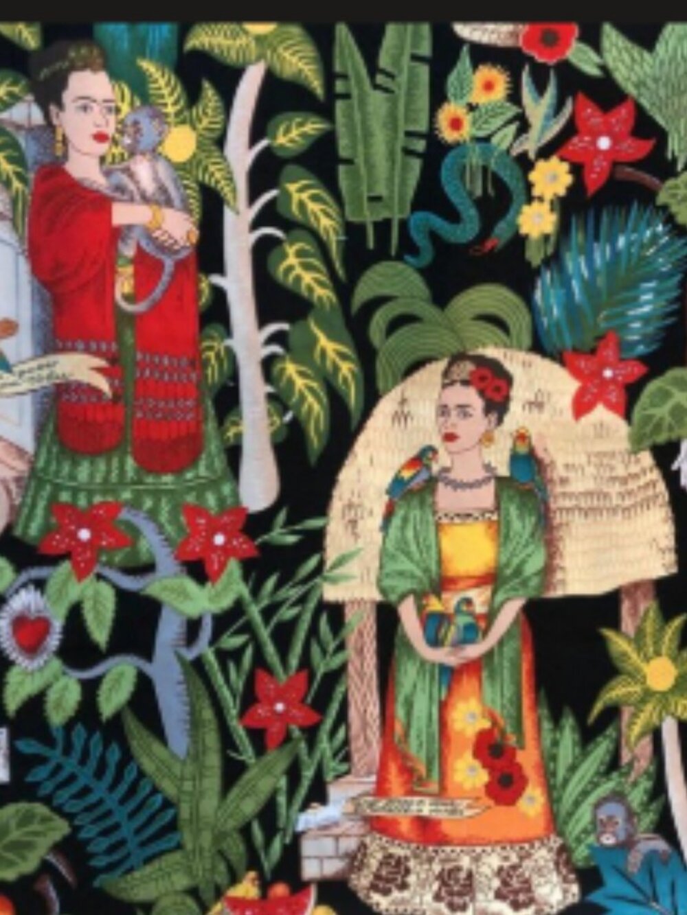 OOP Rare - Frida’s Garden – Black by Alexander Henry 100% cotton Fabric remnant